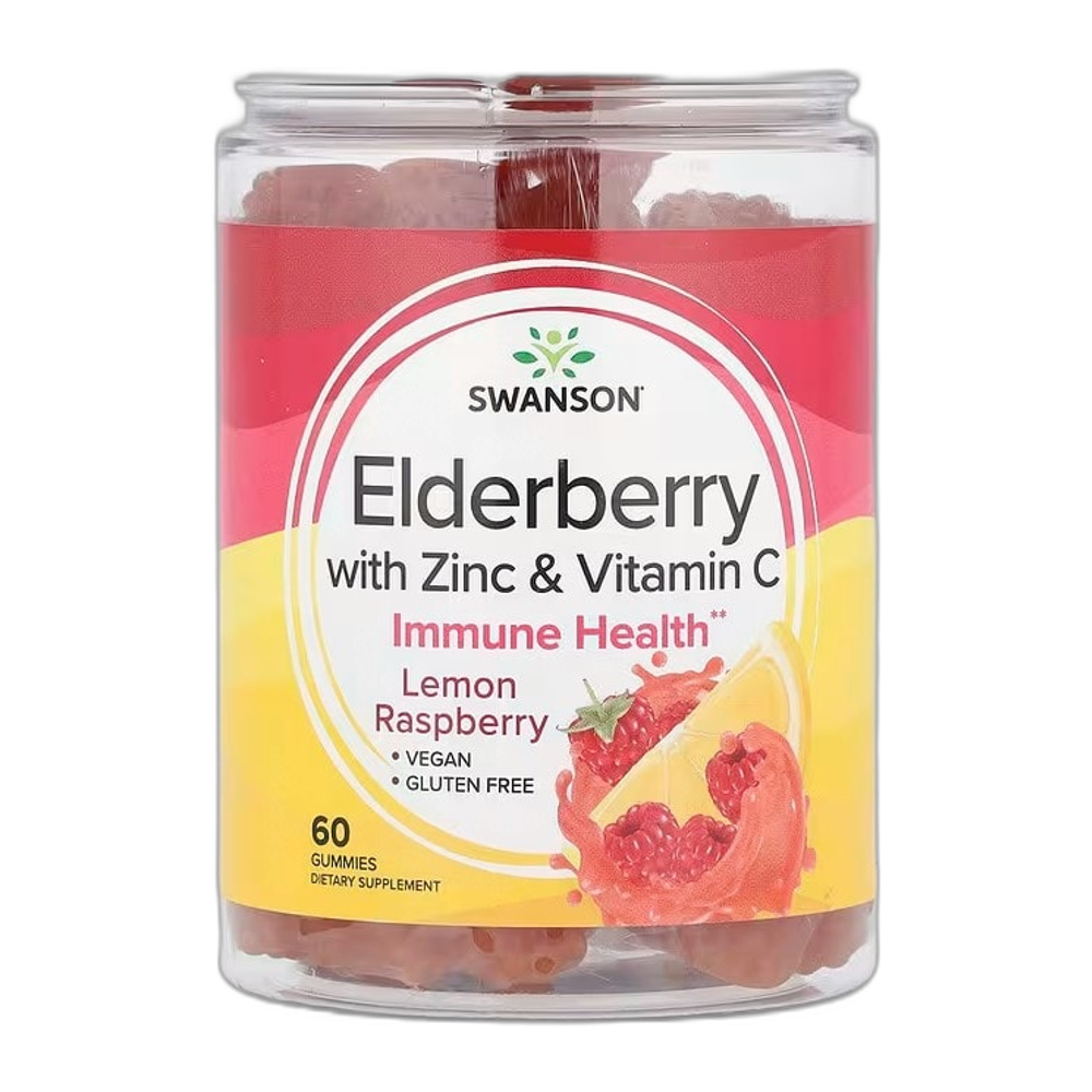 Swanson Elderberry Gummies with Zinc & Vitamin C, Lemon Raspberry - 60 gummies