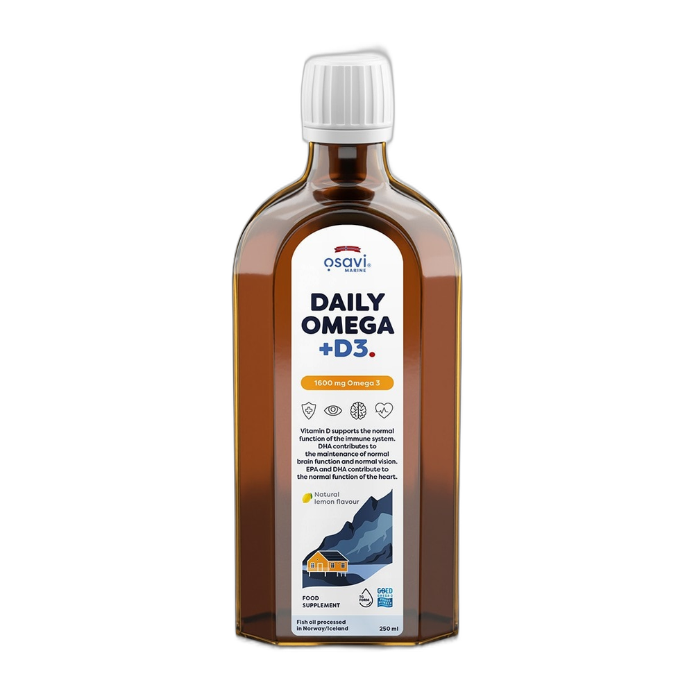 Osavi Daily Omega + D3, 1600mg Omega 3 (Natural Lemon) - 250 ml.