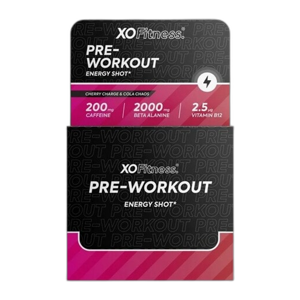 XO Fitness Pre-Workout Energy Shot, Cherry Charge & Cola Chaos - 20 x 60 ml.