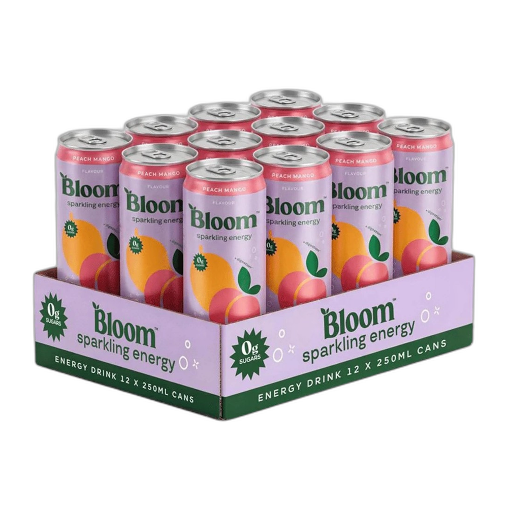 Bloom Sparkling Energy, Peach Mango - 12 x 250ml.