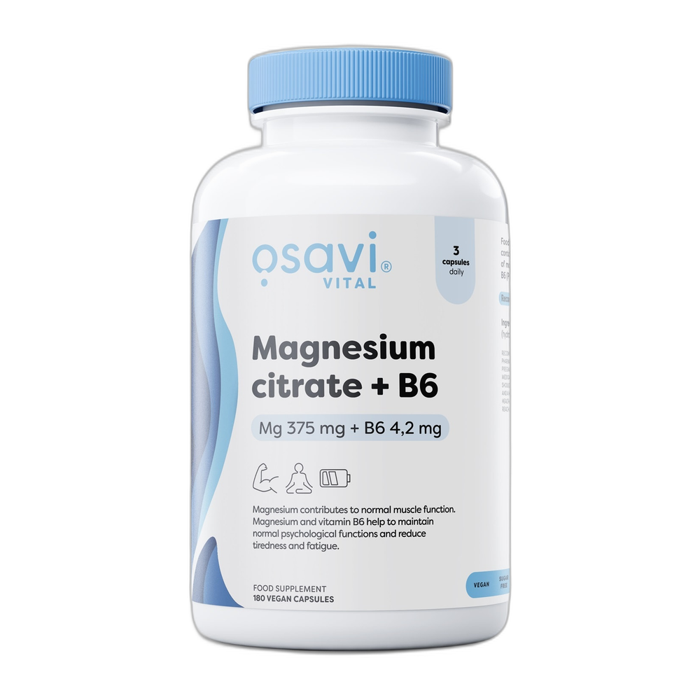 Osavi Magnesium Citrate + B6, 375mg + 4.2mg - 180 vcaps