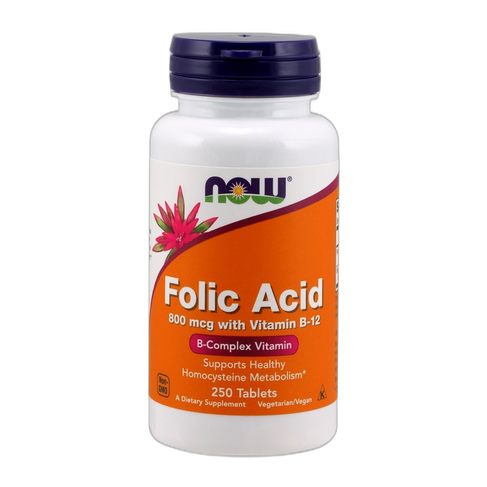 NOW Foods Folic Acid with Vitamin B12, 800mcg - 250 tabs