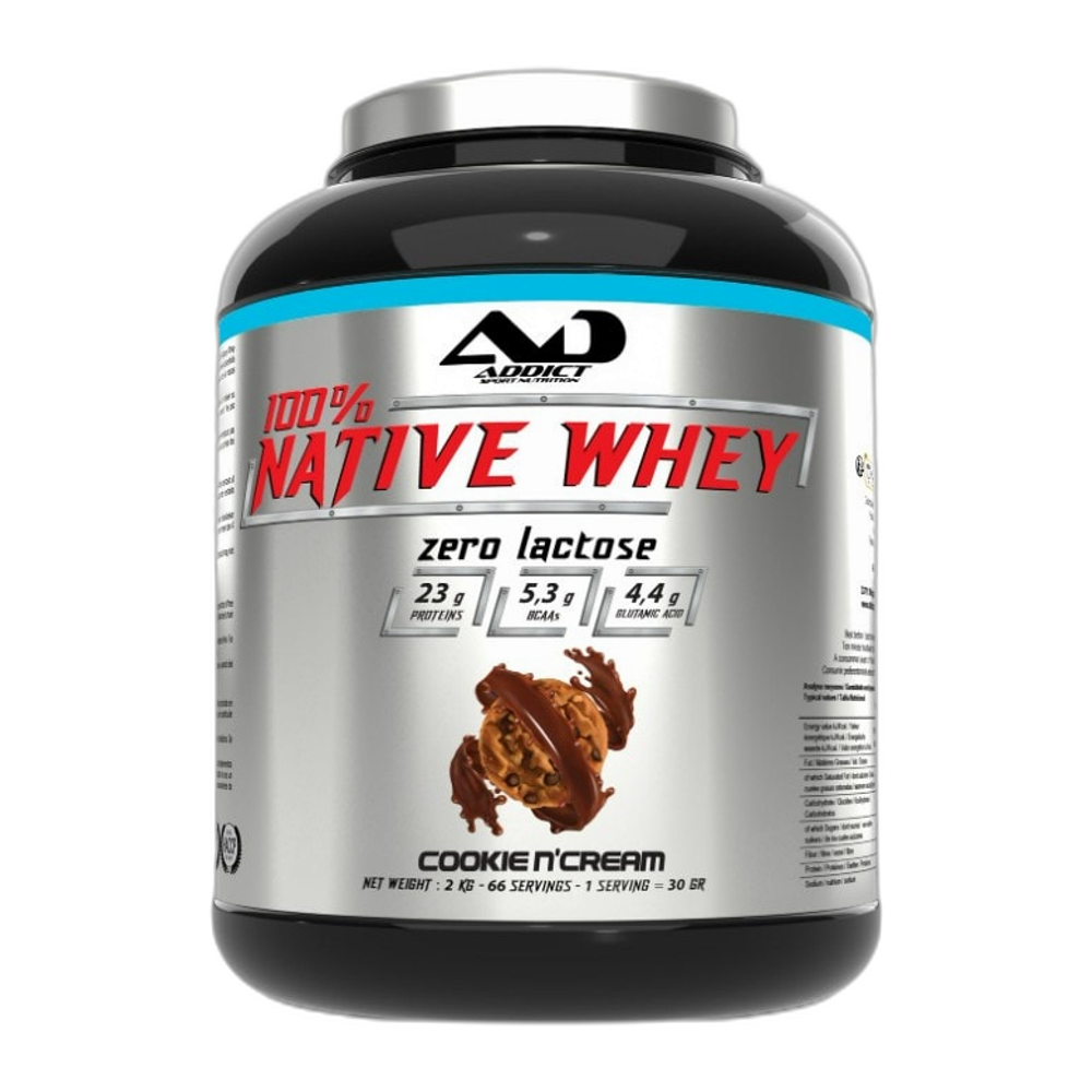 Addict Sport Nutrition 100% Native Whey Zero Lactose, Cookie N'Cream - 2000g