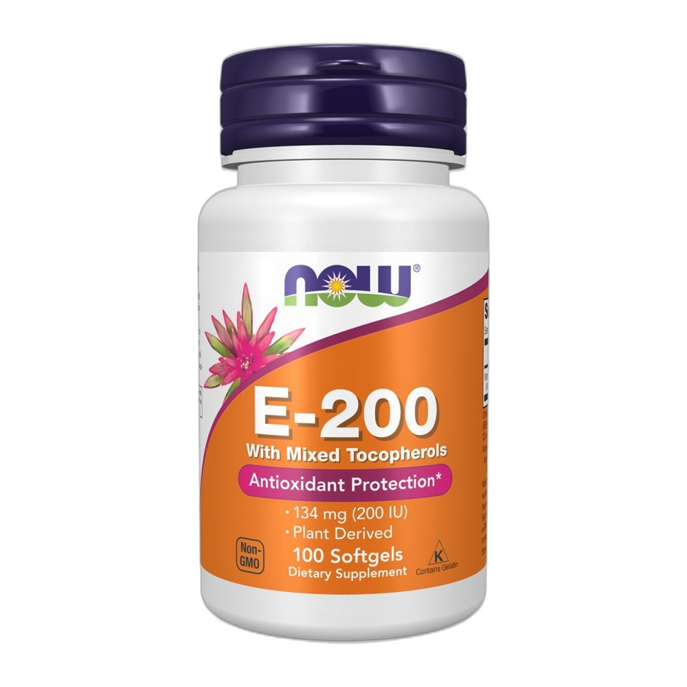 NOW Foods Vitamin E-200 with Mixed Tocopherols - 100 softgels