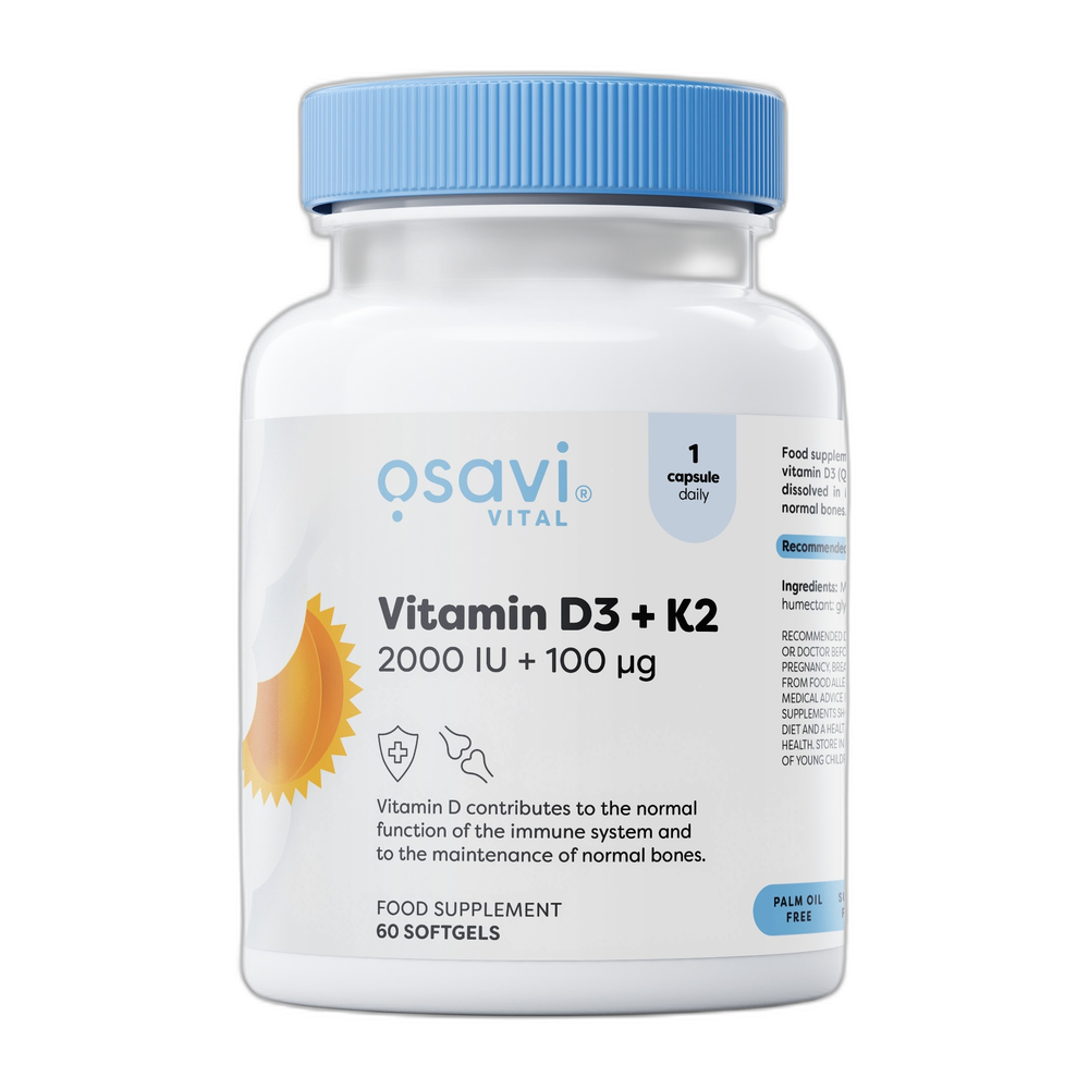 Osavi Vitamin D3 + K2, 2000IU + 100mcg - 60 softgels