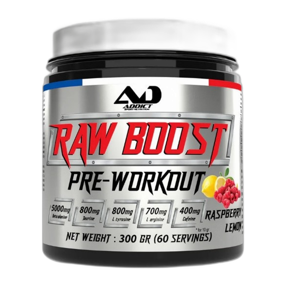 Addict Sport Nutrition Raw Boost Pre-Workout, Raspberry Lemon - 300g
