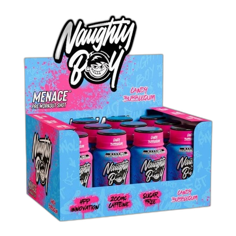 Naughty Boy Menace Pre-Workout Shot, Candy Bubblegum - 12 x 60 ml.